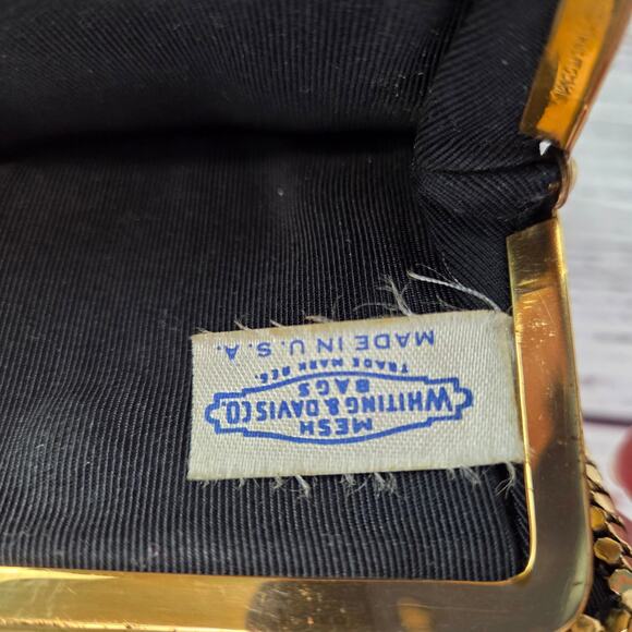 Vtg Whiting & Davis Gold Tone Mesh Wallet Kisslock Multi Pocket USA 50's Flapper - Picture 4 of 12